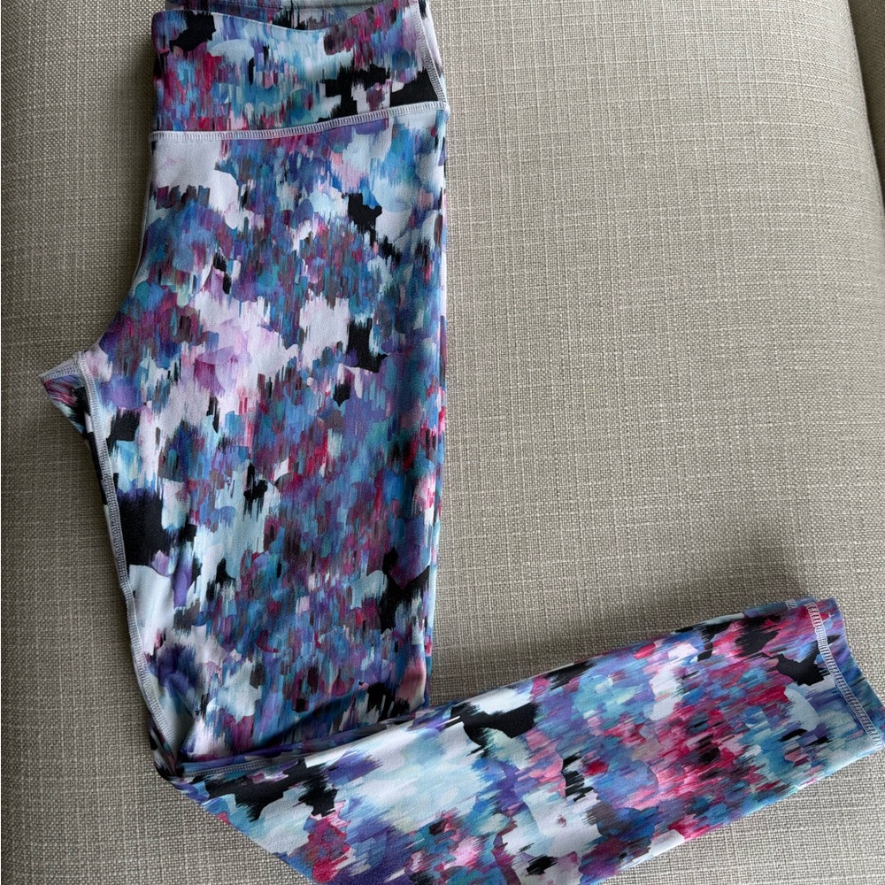 Fabletics Blue and Pink Leggings with High Waistband